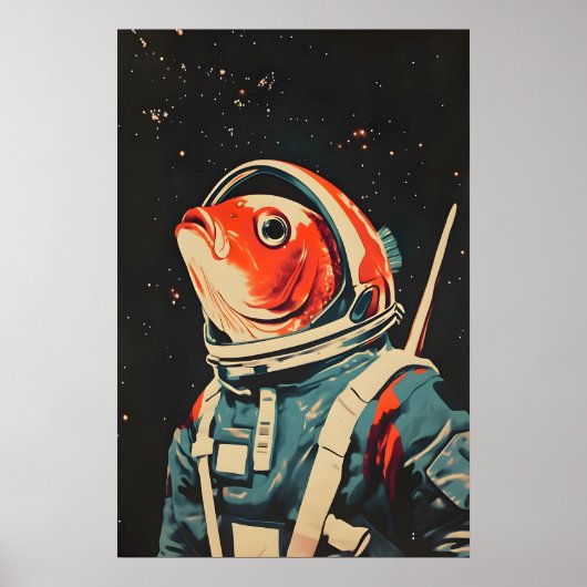 Vis Astronaut Poster, Vis Retro Print, Vis Poster (Voorkant)