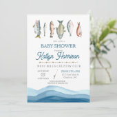 Vis Baby shower Uitnodiging, Gevist baby shower Kaart (Staand voorkant)