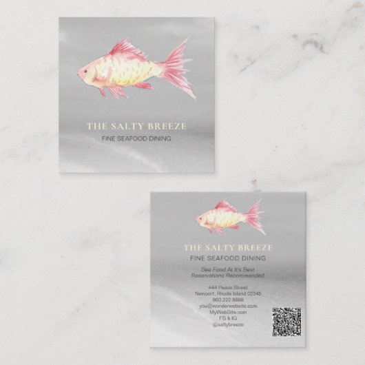 *~* Vis Beach CORAL Sand Zee Dining Tropical Vierkante Visitekaartje (Voorkant / Achterkant)