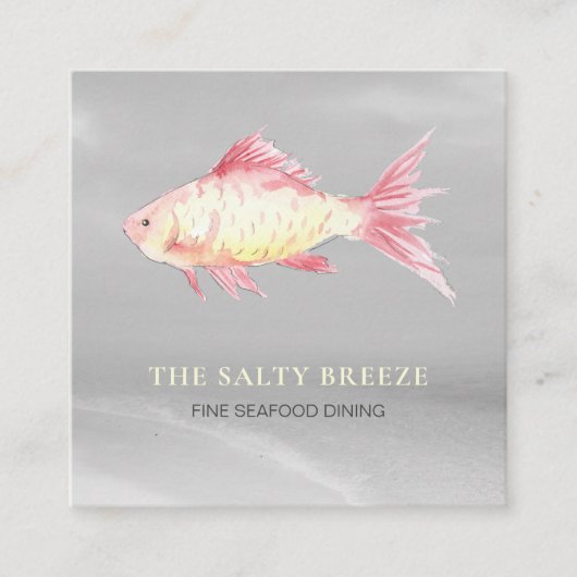 *~* Vis Beach CORAL Sand Zee Dining Tropical Vierkante Visitekaartje (Voorkant)