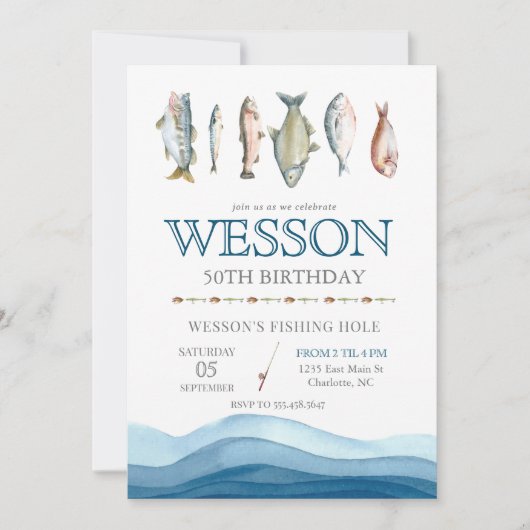 Vis Birthday Invitation, Gevist Mannelijke dag Kaart (Voorkant)