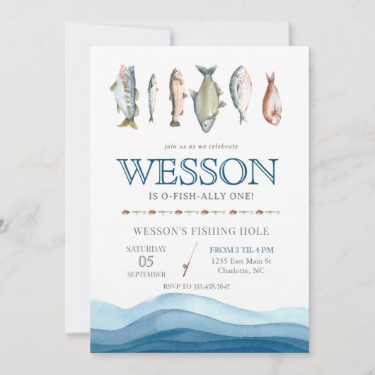 Vis Birthday Invitation, Gevist Mannelijke dag Kaart (Voorkant)