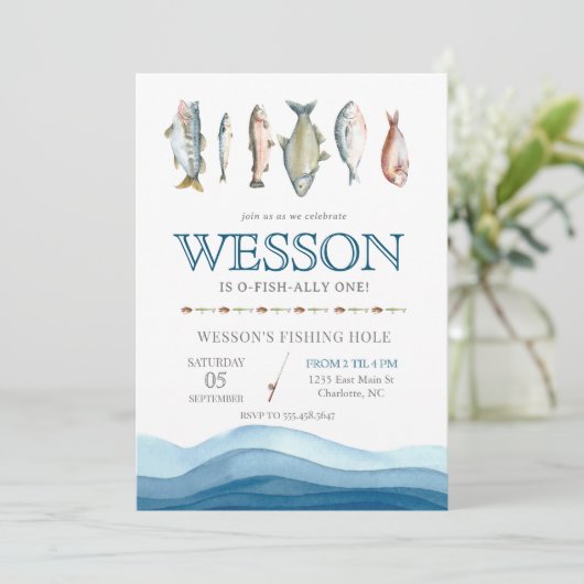 Vis Birthday Invitation, Gevist Mannelijke dag Kaart (Staand voorkant)