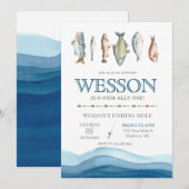 Vis Birthday Invitation, Gevist Mannelijke dag Kaart (Voorkant / Achterkant)