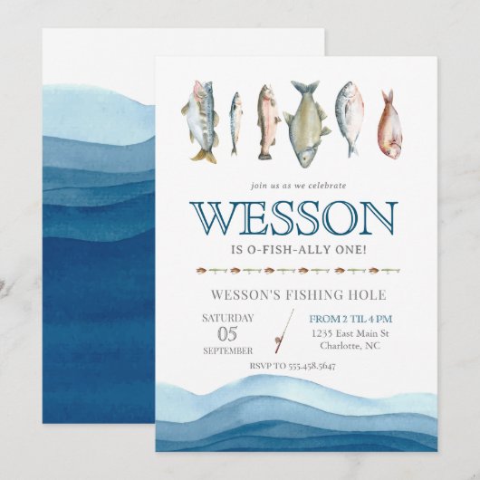 Vis Birthday Invitation, Gevist Mannelijke dag Kaart (Voorkant / Achterkant)