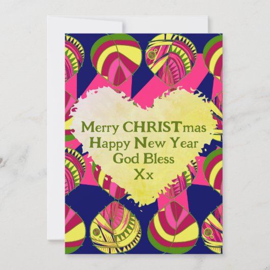Vis bladeren geel magenta groene kerst feestdagenkaart (Voorkant)