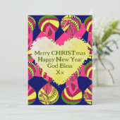 Vis bladeren geel magenta groene kerst feestdagenkaart (Staand voorkant)