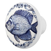 Vis Blauw en Wit Zee & Oceaan Links tegenover Keramische Knop (Rechts)