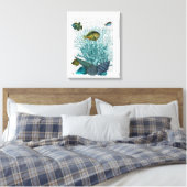 Vis, blauwe schalen en koralen canvas afdruk (Insitu (Slaapkamer))