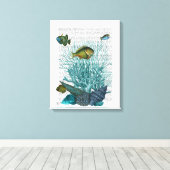 Vis, blauwe schalen en koralen canvas afdruk (Insitu (Houten vloer))