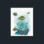 Vis, blauwe schalen en koralen canvas afdruk<br><div class="desc">Vis, blauwe schelpen en koralen door Fab Funky. Kenmerkt zeemleef met een boekpagina voor een achtergrond.|190021D</div>
