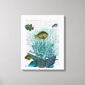 Vis, blauwe schalen en koralen canvas afdruk (Voorkant)