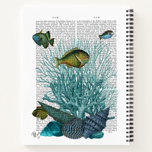 Vis, blauwe schalen en koralen notitieboek (Achterkant)