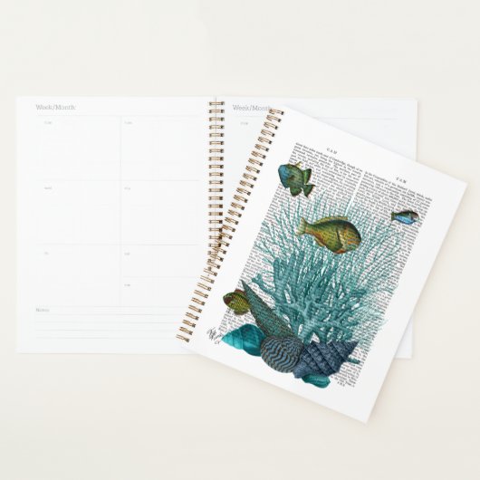 Vis, blauwe schalen en koralen planner (Display)