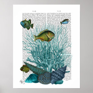 Vis, blauwe schalen en koralen poster