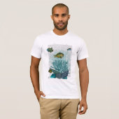 Vis, blauwe schalen en koralen t-shirt (Voorkant volledig)