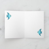 Vis & Blauwgroen Gingham Balloon Nummer 1e Verjaar Kaart (Binnen)