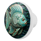 Vis Blauwgroen Groen en Koper Marien Leven Aquatis Keramische Knop (Rechts)