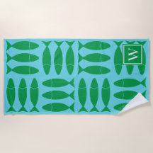 Vis Blok Afdruk Nautilus Groen Turquoise Monogram