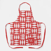 Vis Blok Afdruk Nautisch - Wit & Rood Monogram Schort (Voorkant)