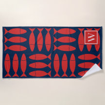 Vis Blokprint Nautilus - Rood & Marineblauw Monogr