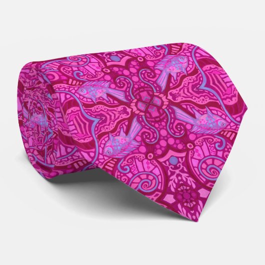 Vis Bohemian Arabesque Pattern Magenta Stropdas (Opgerold)