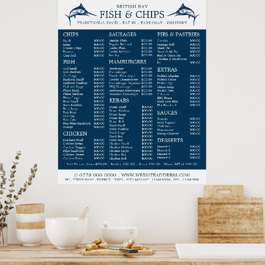 Vis & Chip Shop Restaurant Menu Poster (Keuken)