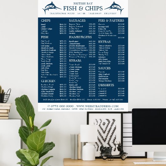 Vis & Chip Shop Restaurant Menu Poster (Thuiskantoor)
