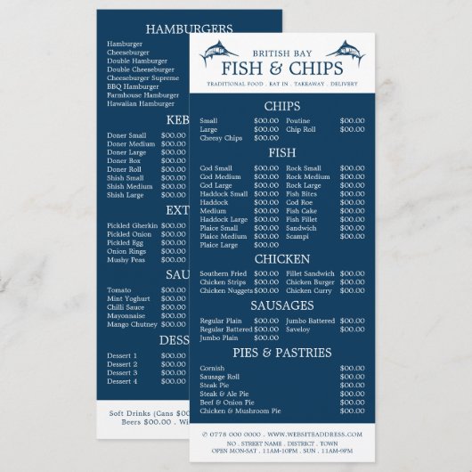 Vis & Chip Shop Restaurant Slimline Menu (Voorkant / Achterkant)