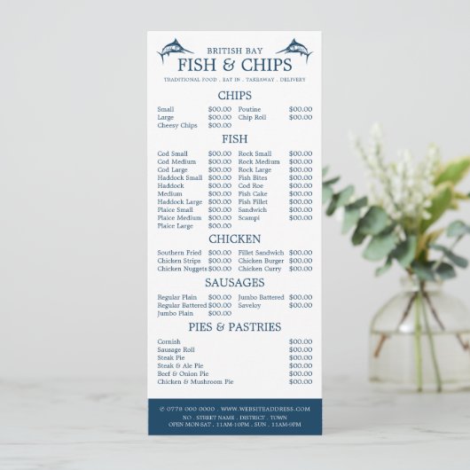 Vis & Chip Shop Restaurant Slimline Menu (Staand voorkant)