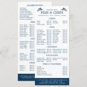 Vis & Chip Shop Restaurant Slimline Menu