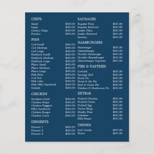 Vis & Chip Winkelrestaurant Menu Adverteren brochu (Achterkant)