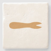 Vis & Chips Shop Wooden Fork Stenen Onderzetter (Voorkant)