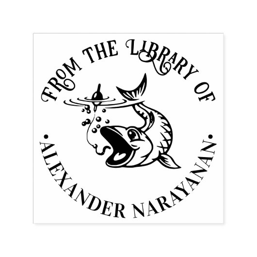 Vis die het aas uit de bibliotheek van de boeknaam zelfinktende stempel (Design)