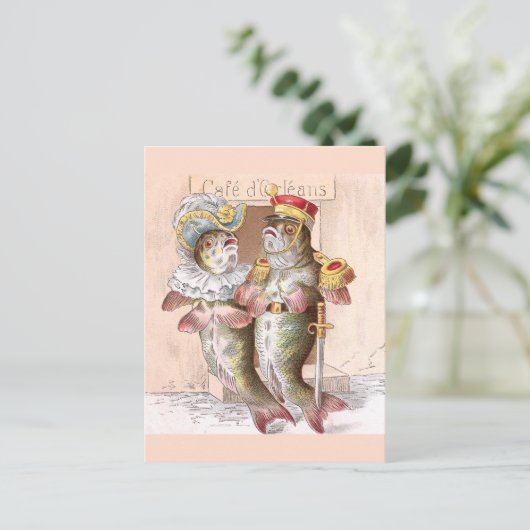 Vis die het restaurant Cafe d'Orleans verlaat Briefkaart (Staand voorkant)