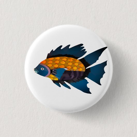 Vis, Dier, Tekening Ronde Button 3,2 Cm (Voorkant)