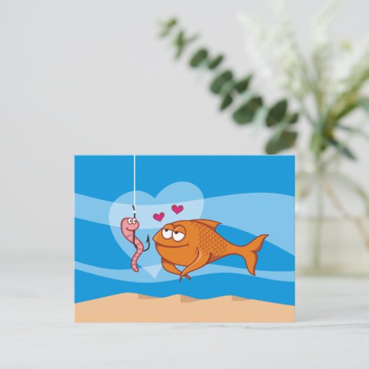 Vis en aas in liefde briefkaart (Staand voorkant)