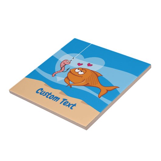 Vis en aas in liefde keramische Tegel Tegeltje (Zijkant)