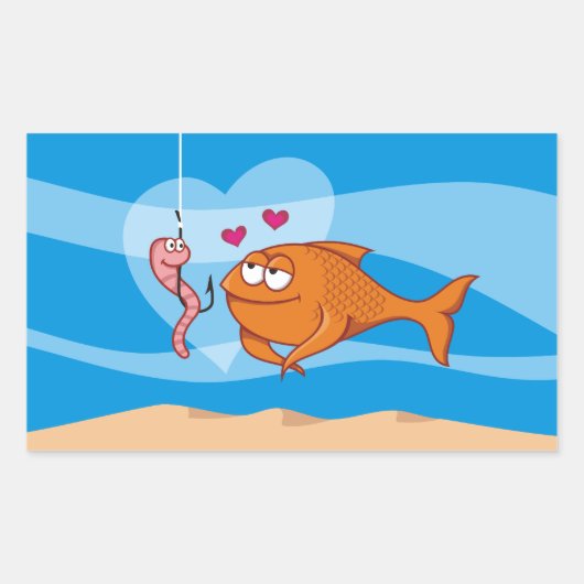 Vis en aas in liefde rechthoekige sticker (Voorkant)