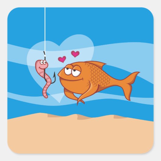 Vis en aas in liefde vierkante sticker (Voorkant)