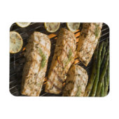 Vis en asperges op grill magneet (Horizontaal)