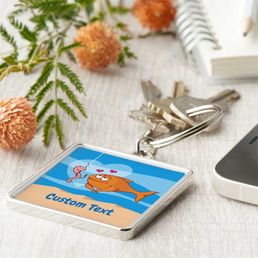 Vis en bait in Love Premium Square Sleutelhanger (Zijkant)