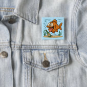 Vis en bier vierkante button 5,1 cm (In situ)