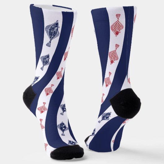 Vis en blauwe strepen sokken (Gebogen)