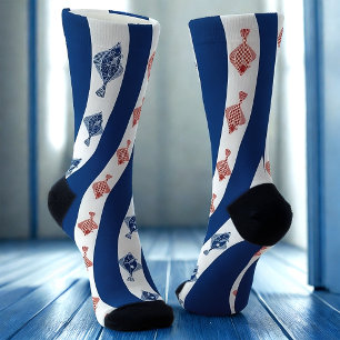 Vis en blauwe strepen sokken