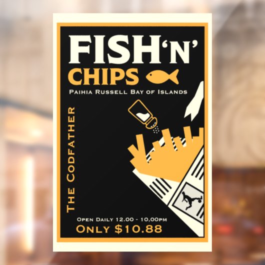 Vis En Chip Cafe Restaurant Zakelijk Raamsticker (Vel 2)