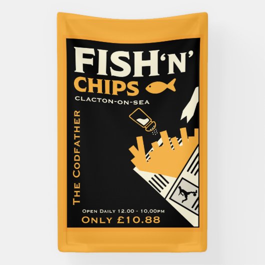 Vis En Chip Cafe Restaurant Zakelijk Spandoek (Verticaal)