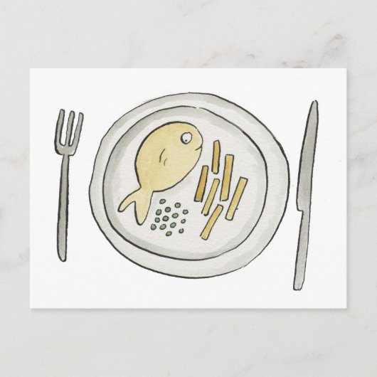 Vis en chips briefkaart (Voorkant)