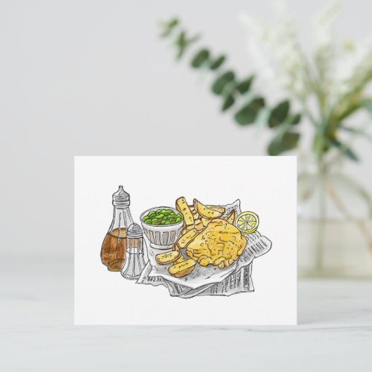 Vis en chips op een Briefkaart (Staand voorkant)
