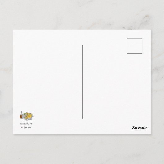Vis en chips op een Briefkaart (Achterkant)